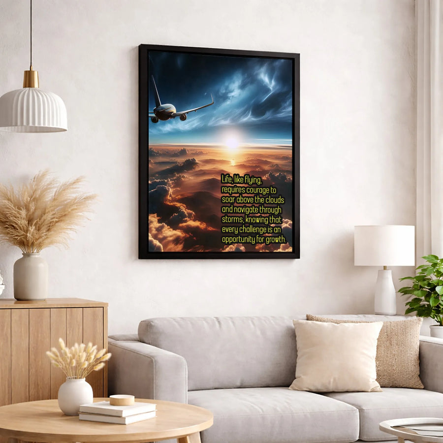 Inspirational Aviation Wall Art | Life Like Flying Courage Quote | Premium Gallery Wrapped Canvas | Motivational Office Decor Gift