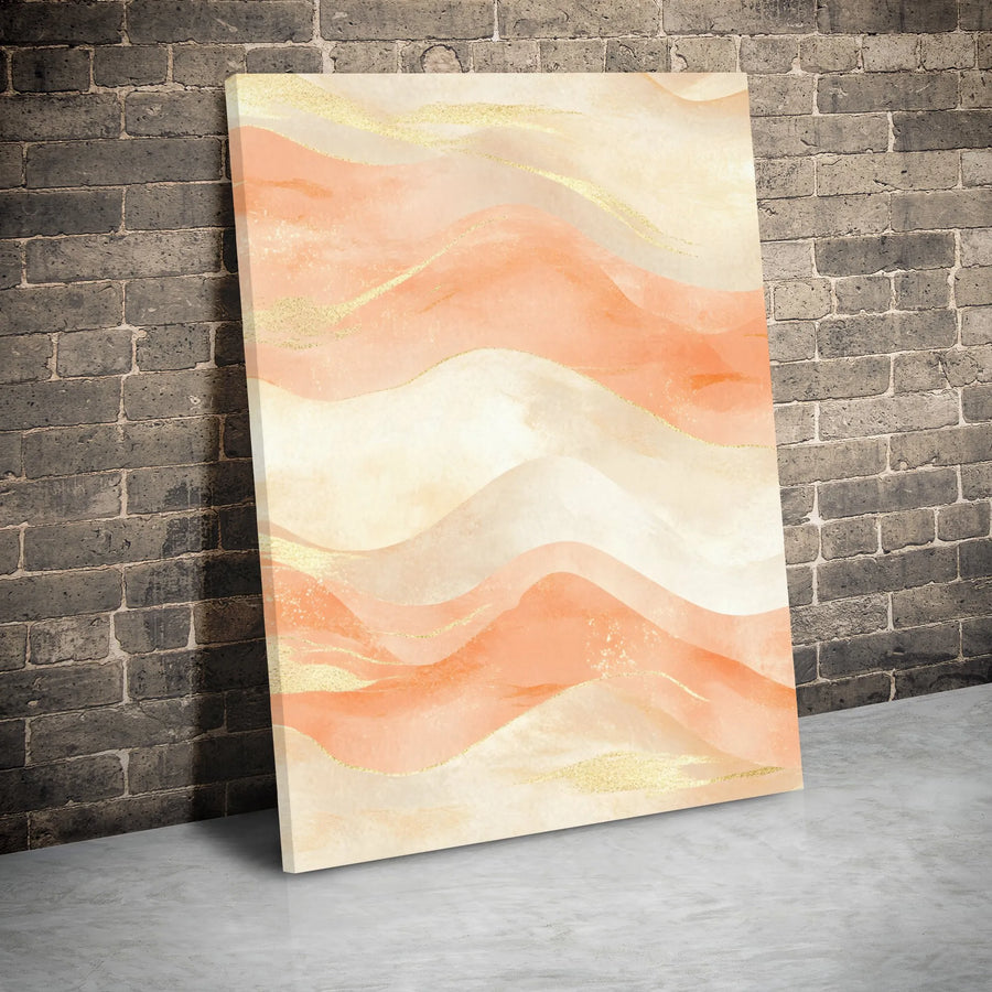 Abstract Peach Wave Canvas Art | Soft Watercolor Gold Foil Accent | Premium Gallery Wrapped Decor | Modern Minimalist Home Office Wall Print