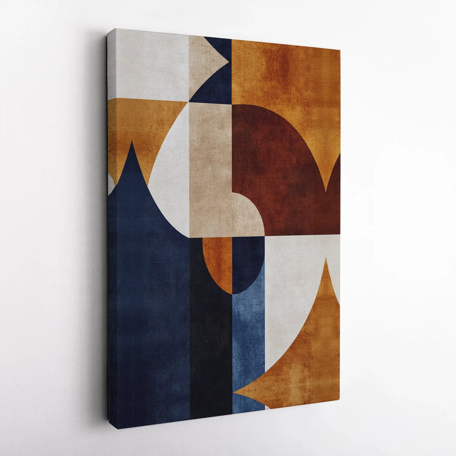 Abstract Geometric Canvas Wall Art | Mid Century Modern Shapes in Earth Tones and Navy | 1.25 Inch Gallery Wrap | Premium Minimalist Home Decor