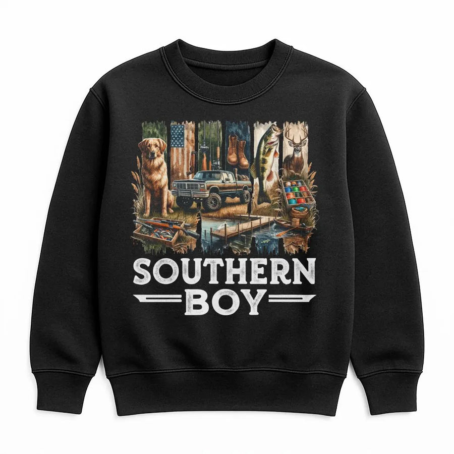 Southern Boy Sweatshirt | Country Life Fishing Truck Graphic | Premium Cotton Blend | Gift For Him Outdoorsman Deer Hunter