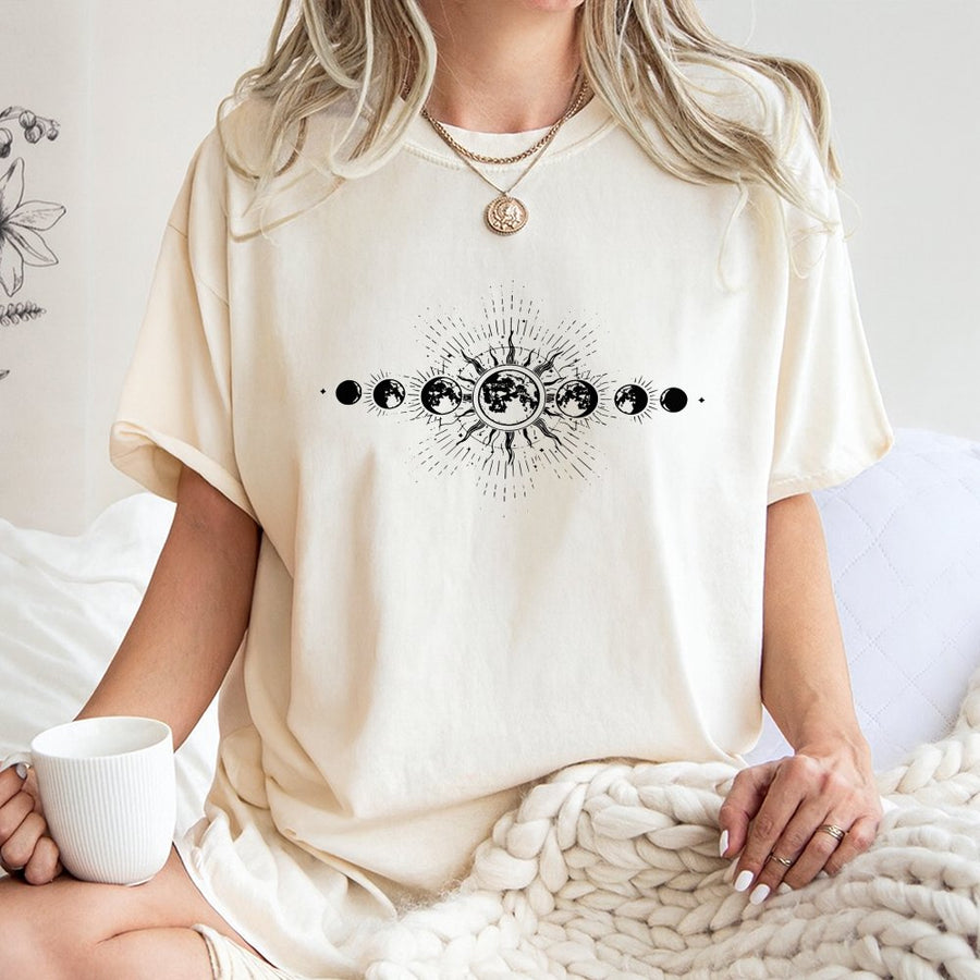 Moon Phase T-Shirt | Celestial Boho Graphic Print | 100% Cotton Premium Tee | Occult Spiritual Gift for Astronomy Lovers