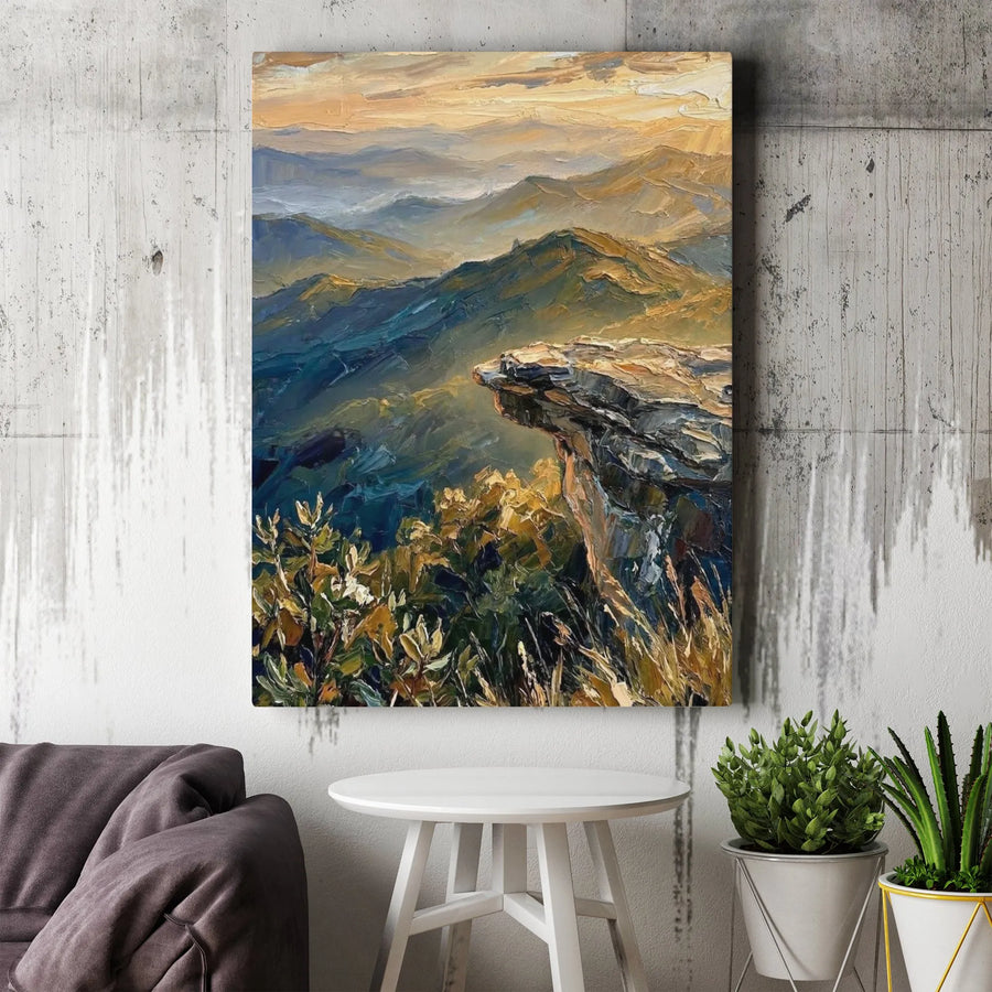 Mountain Landscape Canvas Art | Textured Sunrise Overlook Print | Thick Gallery Wrap Canvas | Premium Living Room Decor Gift