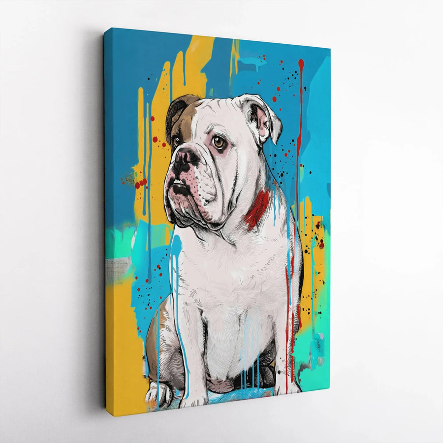 Graffiti English Bulldog Canvas Wall Art | Colorful Pop Art Dog Portrait | Premium Gallery Wrapped Canvas | Gift for Bulldog Lover & Modern Home Decor