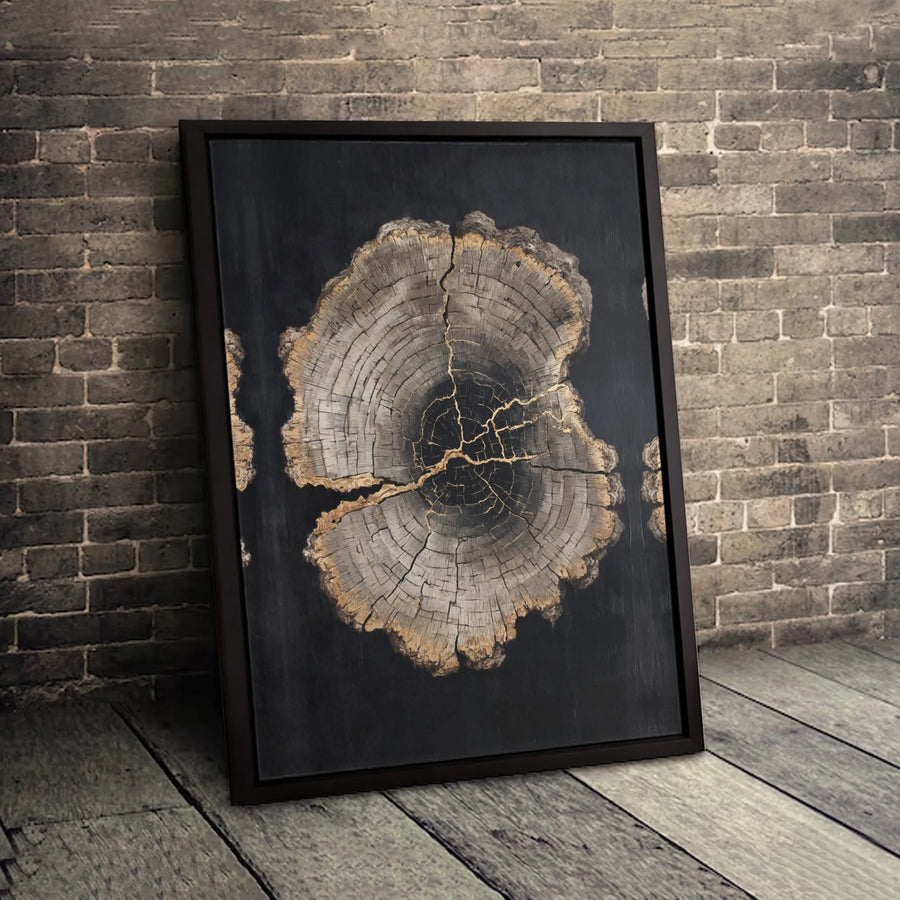 Tree Ring Canvas Wall Art | Golden Kintsugi Style Wood Slice | Premium 1.25 Inch Gallery Wrap | Modern Home Decor Gift