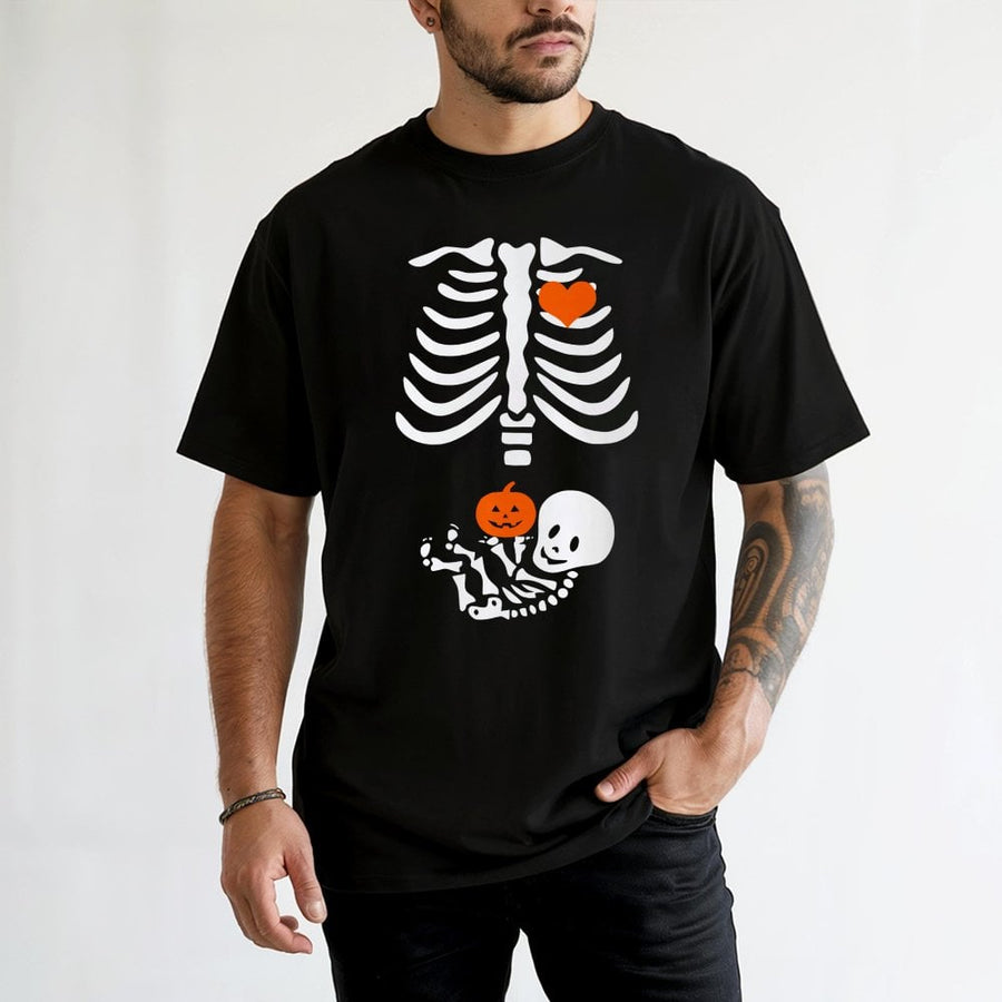 Skeleton Maternity T-Shirt | Cute Pumpkin Baby Skeleton Graphic | 100% Cotton Premium Tee | Funny Pregnancy Announcement Gift for Expectant Moms