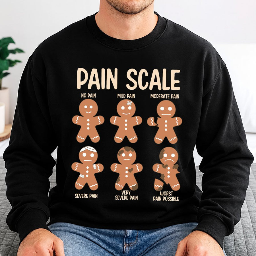 Pain Scale Gingerbread Sweatshirt | Funny Christmas Nurse Graphic | Soft Cotton Blend Crewneck | Holiday Gift For Healthcare Workers