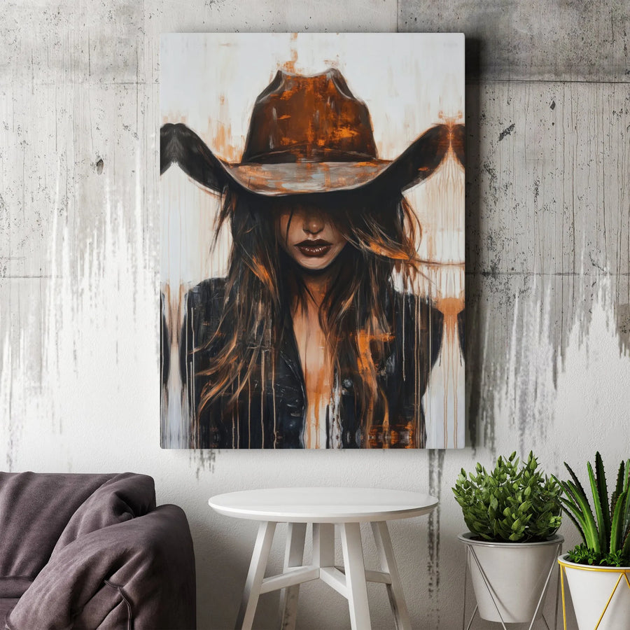 Cowgirl Canvas Wall Art | Abstract Western Portrait Print | Premium Gallery Wrapped Decor | Modern Boho Bedroom or Living Room Gift