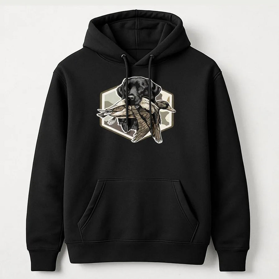 Duck Hunting Hoodie | Vintage Black Lab Retriever Graphic | Soft Cotton Blend | Gift for Hunter, Outdoorsman Apparel