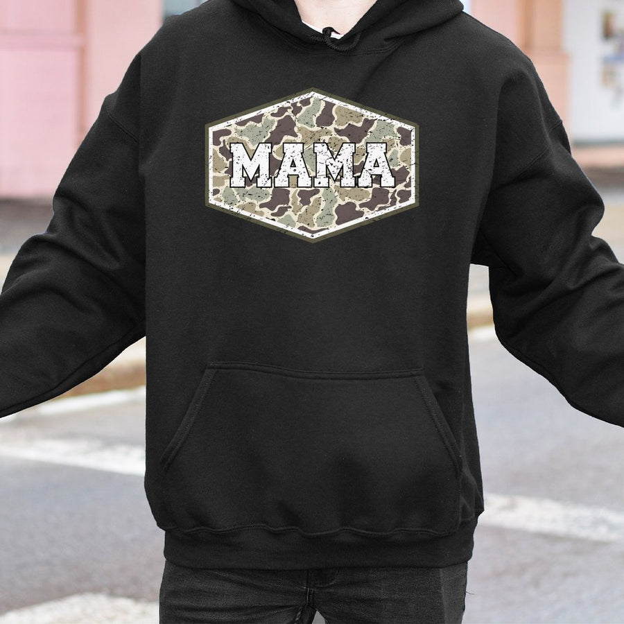 Mama Camo Hoodie | Distressed Camouflage Print Graphic | Soft Cotton-Polyester Blend | Trendy Mom Gift For Mother's Day 2026 Or Birthday