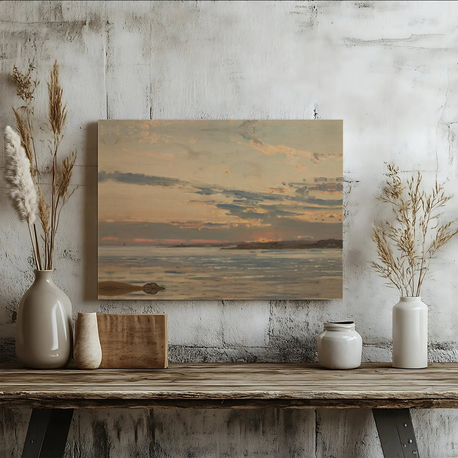Vintage Seascape Canvas Wall Art | Moody Coastal Landscape Painting Print | Premium Gallery Wrapped Canvas | Nautical Home Decor Gift