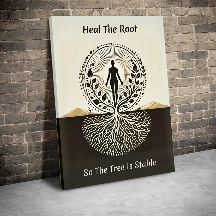 Heal The Root Canvas Print | Tree of Life Inspirational Quote Art | Premium Gallery Wrapped Canvas | Therapy Office Decor & Mindfulness Gift