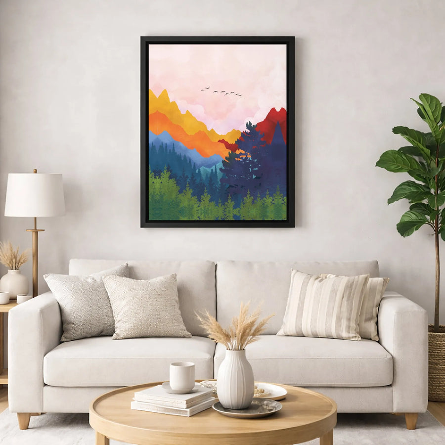 Abstract Mountain Wall Art | Colorful Forest Landscape Canvas Print | Premium Fade-Resistant Decor | Modern Nature Home Gift