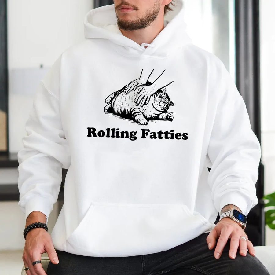 Rolling Fatties Cat Hoodie | Funny Chubby Cat Graphic | Premium Cotton Blend | Gift for Cat Lovers & Pet Owners