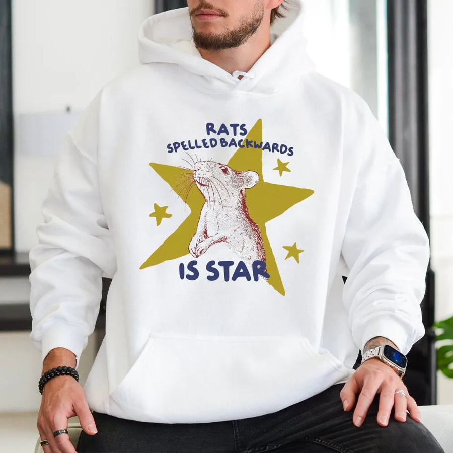 Rat Spelled Backwards Is Star Hoodie | Funny Meme Animal Graphic | Soft Cotton Blend Pullover | Unique Gift for Rat Lovers & Humor Fans