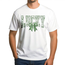 Lucky St Patrick's Day T-Shirt | Coquette Aesthetic Floral Bow Design | 100% Cotton Premium Tee | Festive Gift for Women & Teens