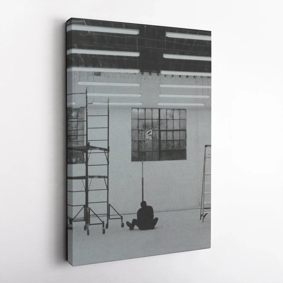 Industrial Basketball Silhouette Canvas | Black and White Warehouse Photography | 1.25" Gallery Wrap | Modern Sports Wall Art for Office