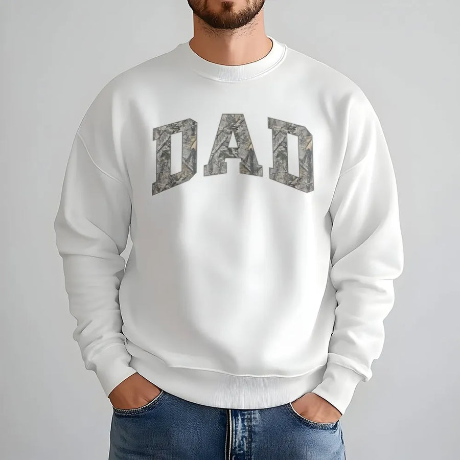 Camo Dad Sweatshirt | Woodland Camo Block Letter Print | Soft Cotton Tee | Father's Day Gift for New Dad, Matching Parent Shirts