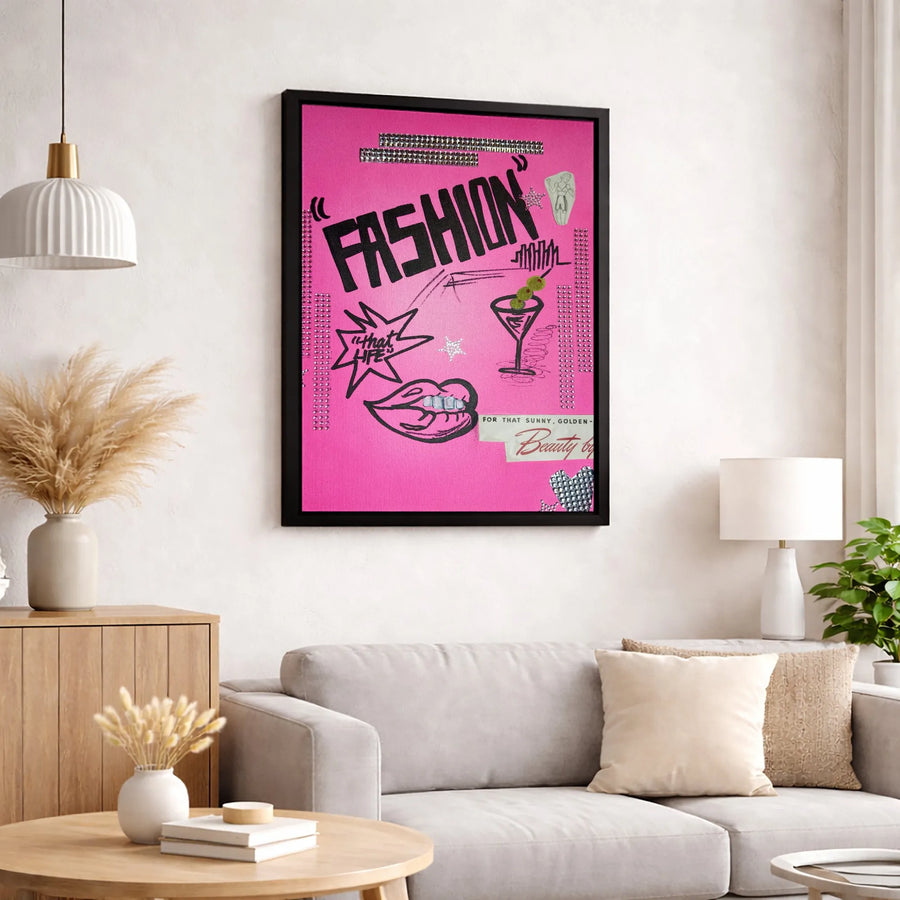 Fashion Wall Art Canvas | Pink Aesthetic Collage Print | Premium Gallery Wrapped Decor | Chic Gift For Her Modern Bedroom