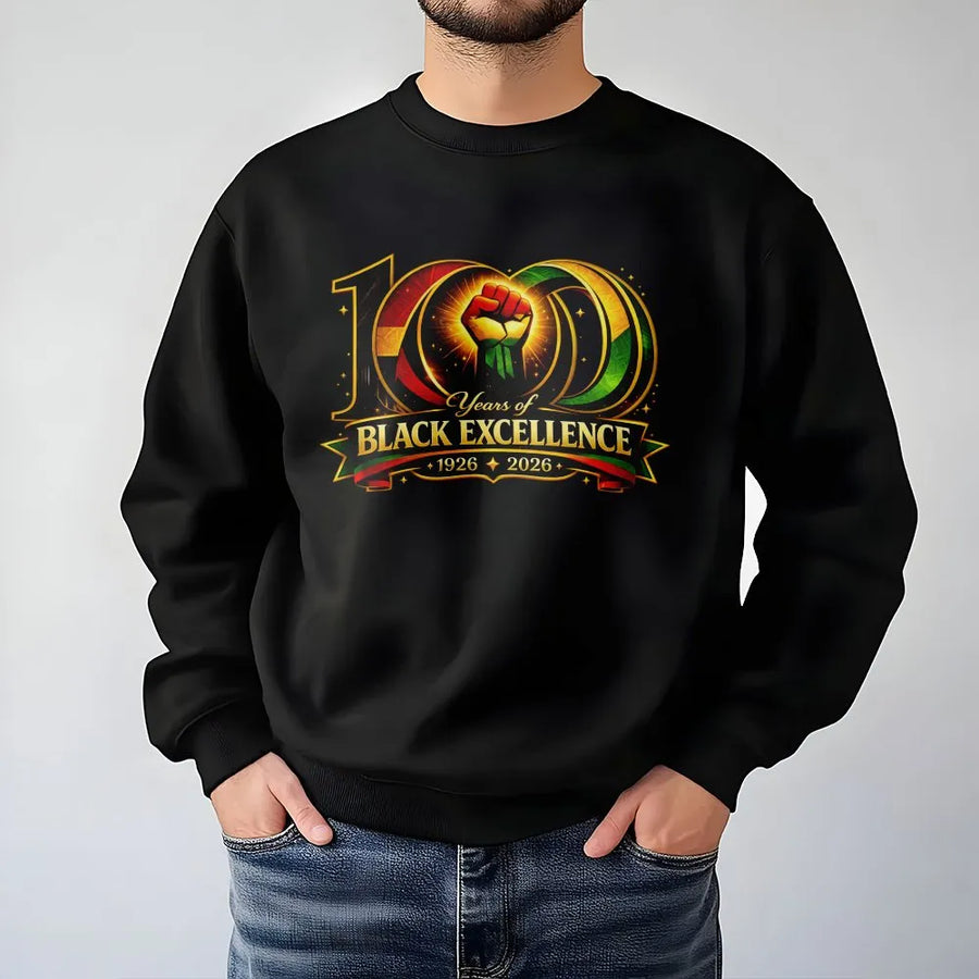 100 Years of Black Excellence Sweatshirt | 1926-2026 History Month Commemorative Graphic | Cotton Blend Premium Crewneck | Afrocentric Gift for Activists
