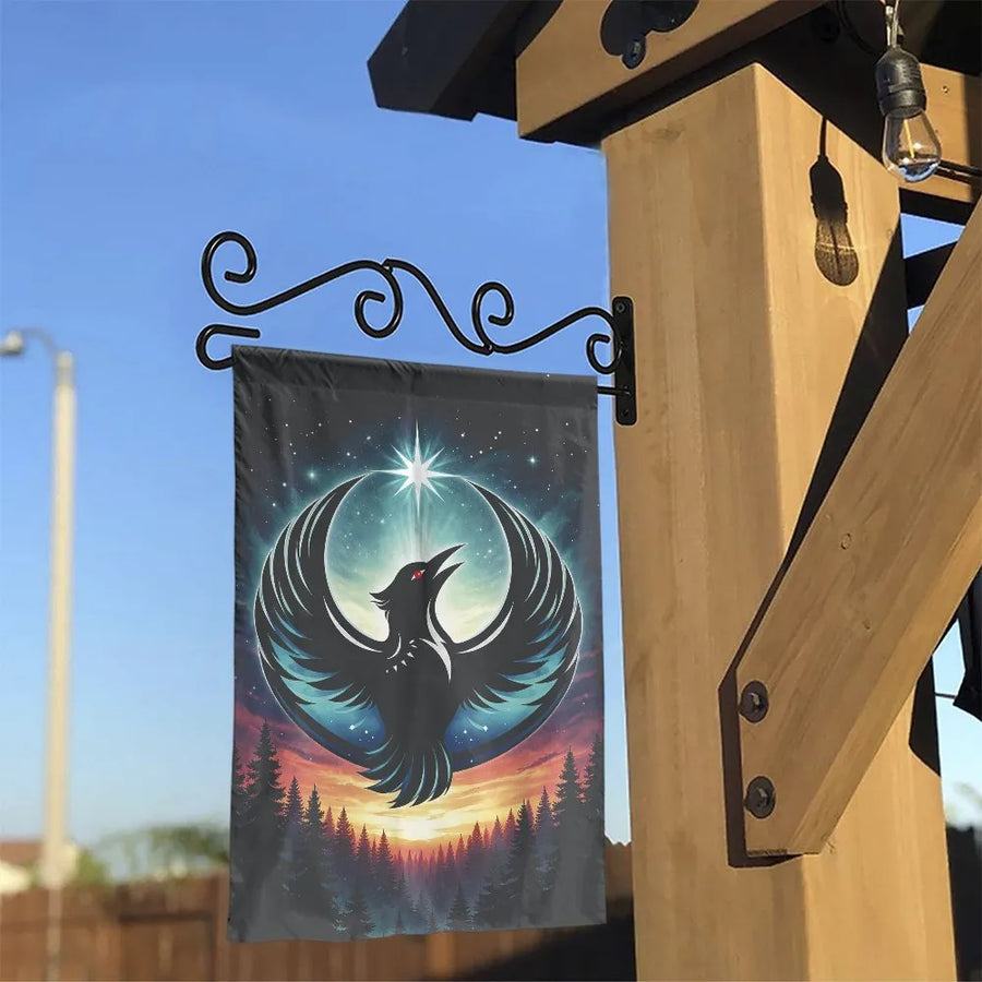 Mystic Raven Garden Flag | Celestial Night Sky & Forest Design | Double-Sided Premium Polyester | Outdoor Decor Gift for Mythology Lovers
