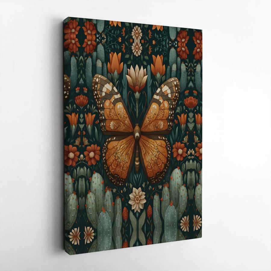 Butterfly Wall Art Canvas | Desert Cactus Floral Folk Print | Premium 1.25-Inch Gallery Wrap | Southwestern Home Decor for Living Room