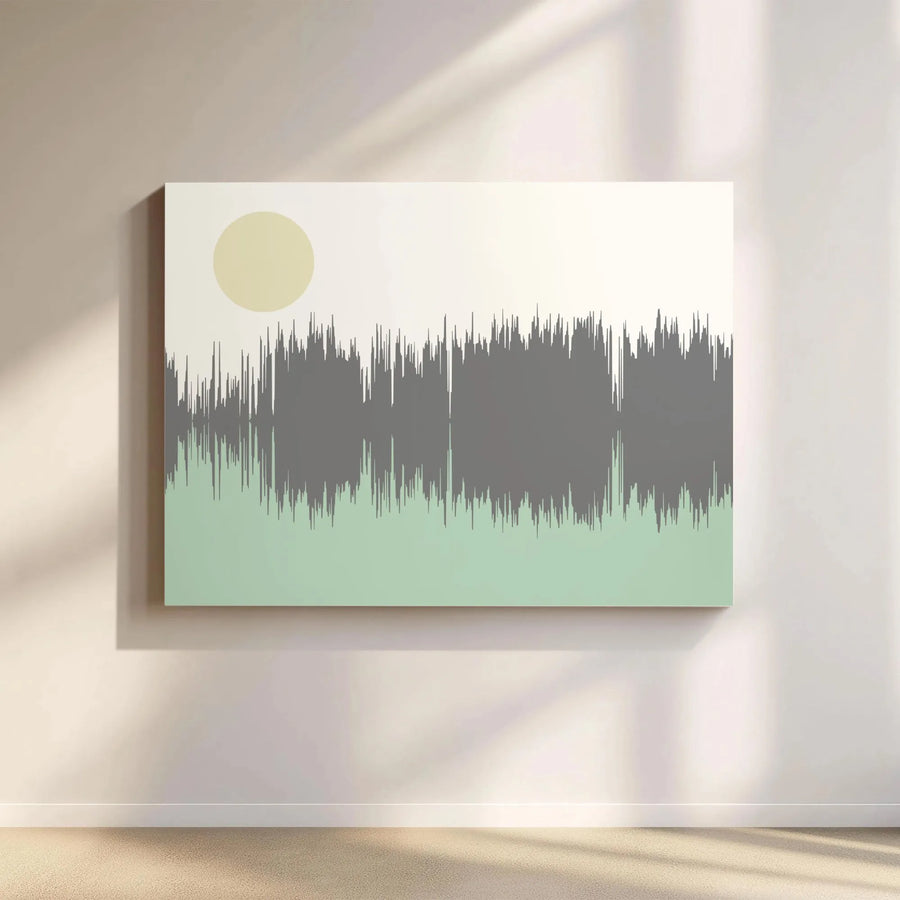 Minimalist Soundwave Landscape Canvas Print | Abstract Sun Mountain Wall Art | Premium Gallery Wrapped | Modern Home Office Decor