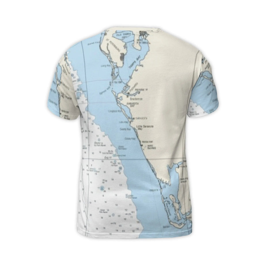 Tampa Bay Nautical Chart T-Shirt | Sarasota Map 3D Graphic Tee | Premium Polyester Blend | Sailing Gift for Boaters and Fishermen