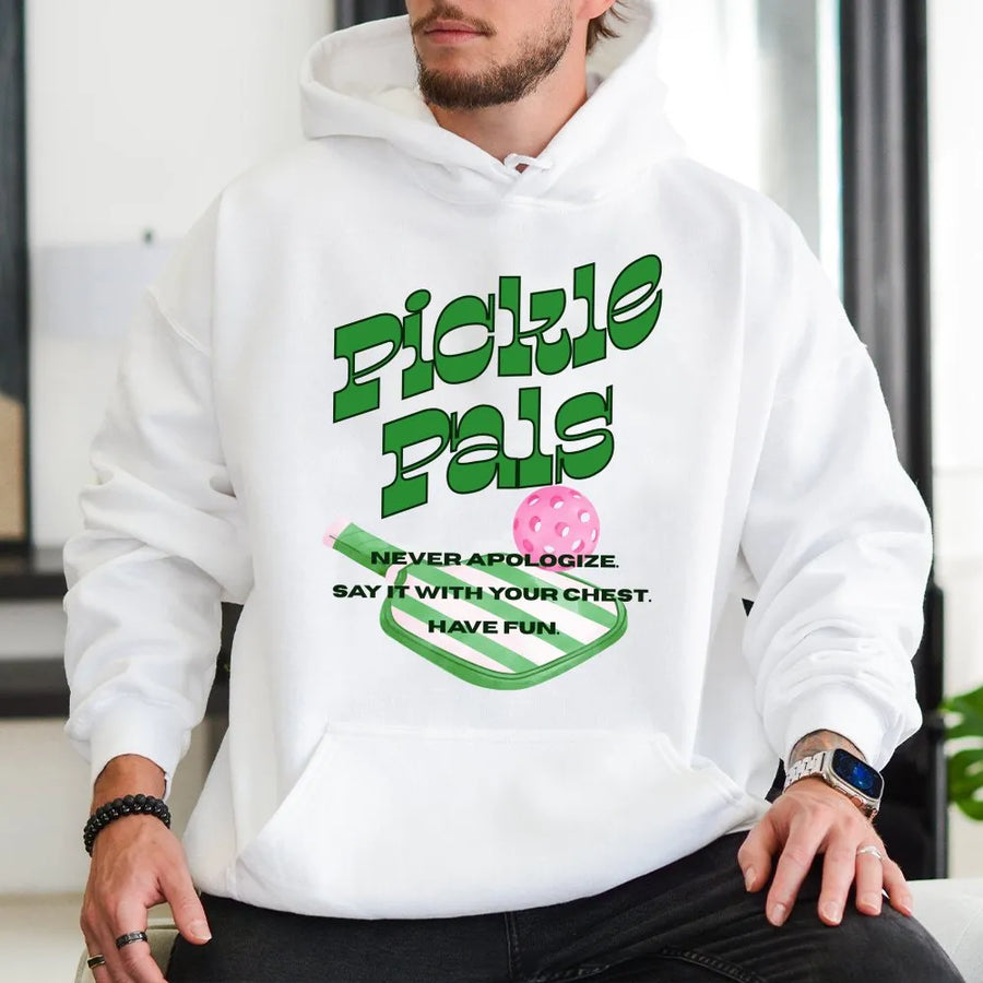 Pickleball Hoodie | Pickle Pals Retro Graphic Print | Premium Cotton Blend | Funny Gift for Pickleball Player