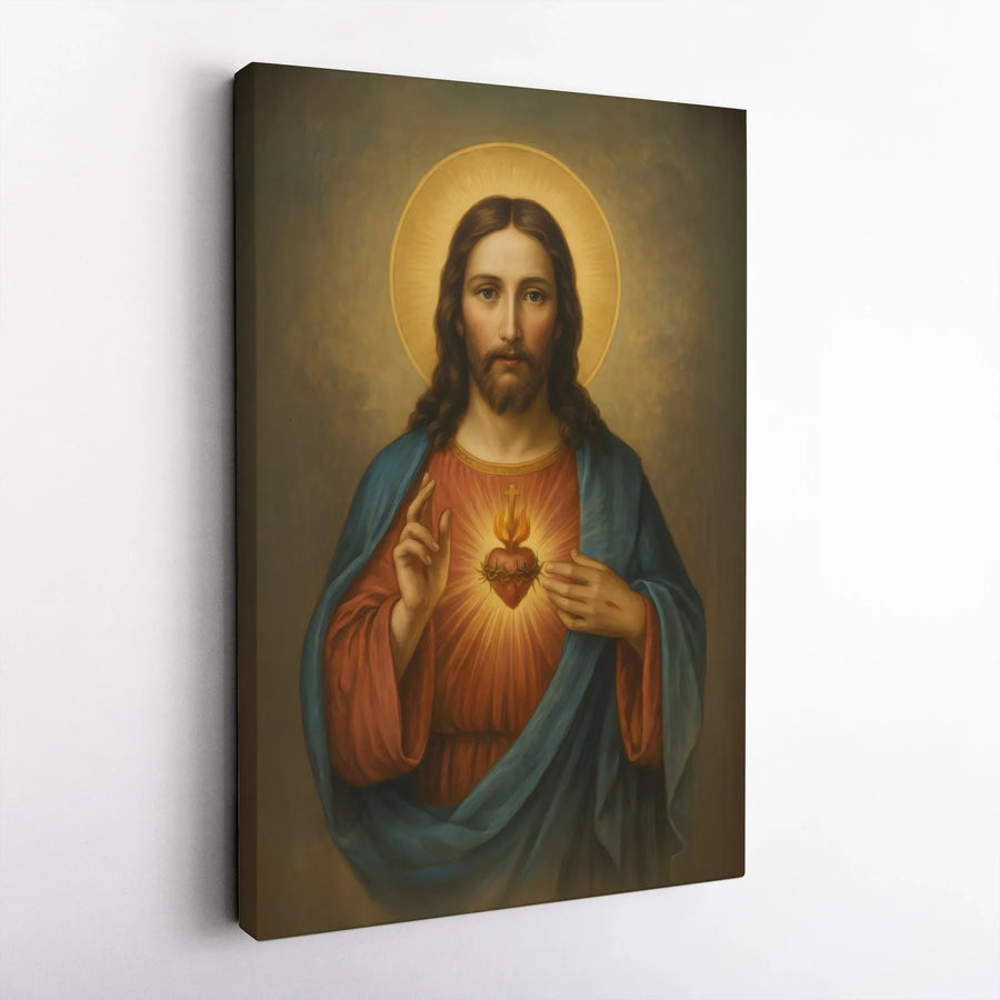 Sacred Heart of Jesus Canvas Wall Art | Vintage Catholic Portrait Painting | Premium Gallery Wrapped Print | Christian Home Decor Religious Gift