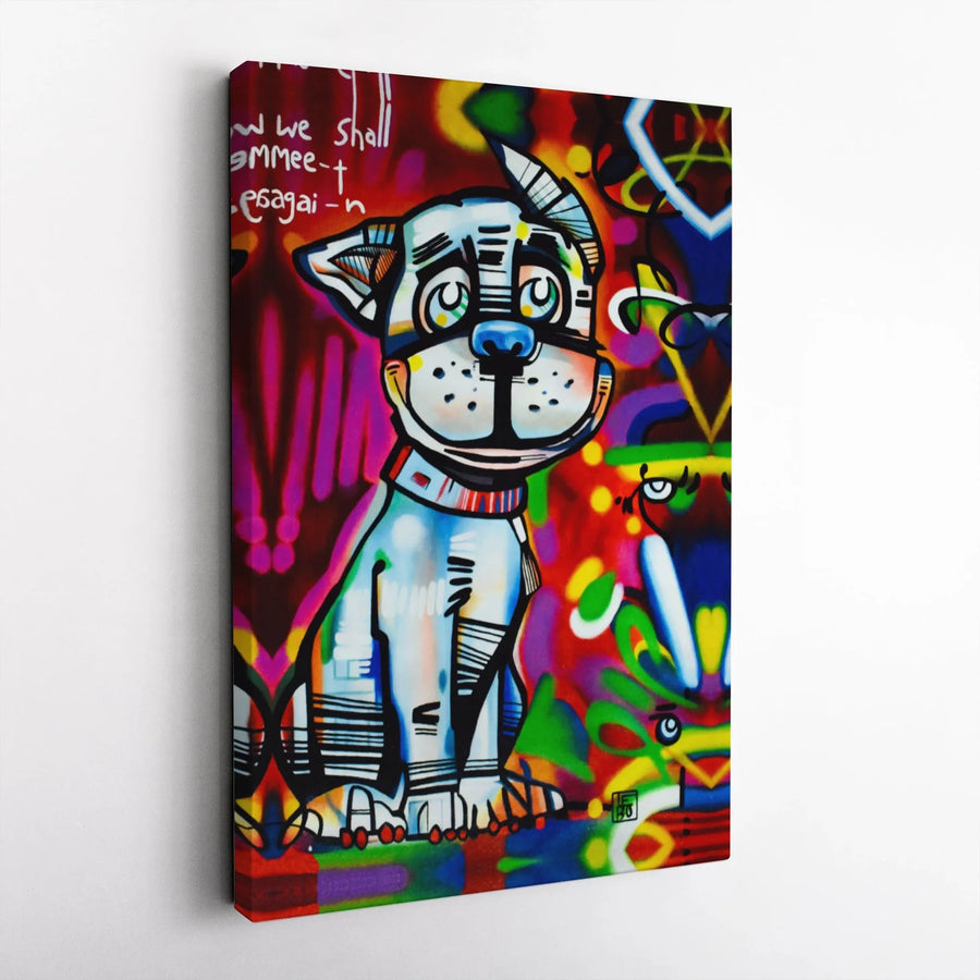 Graffiti Dog Canvas Wall Art | Urban Street Style Portrait | Gallery Wrapped Premium Print | Modern Decor For Living Room Or Office