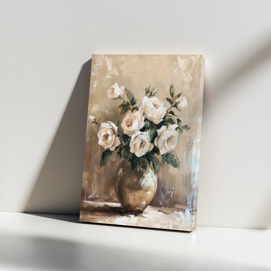 Vintage Roses Vertical Canvas | Oil Painting Style Still Life | Premium 1.25" Thick Gallery Wrap | Rustic Farmhouse Wall Decor Gift