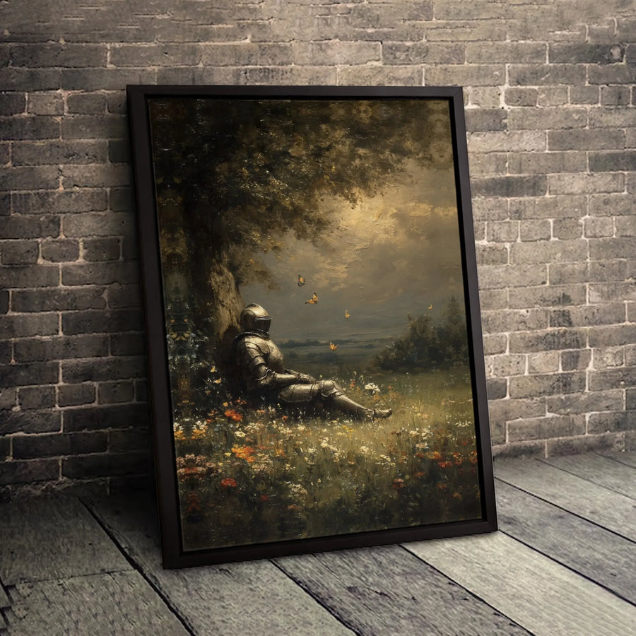 Knight Resting In Wildflower Field Canvas | Peaceful Medieval Wall Art | Premium Gallery-Wrapped Print | Gift For History Buffs