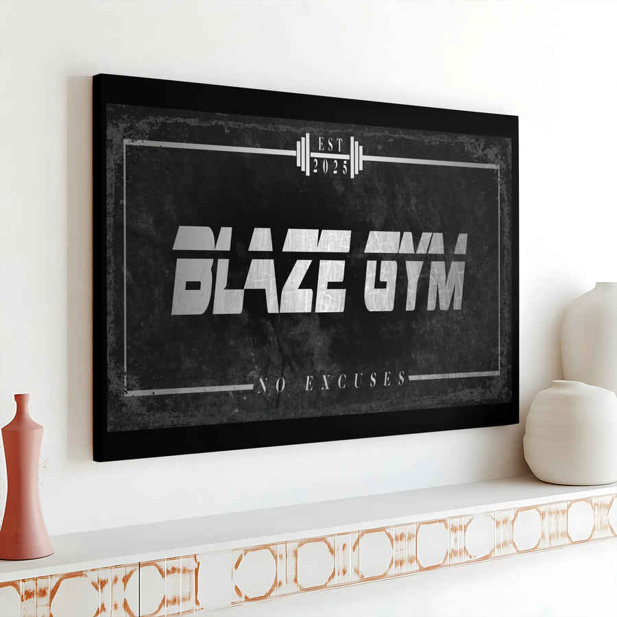 Gym Motivational Wall Art | No Excuses Fitness Quote with Barbell Logo | Premium Gallery Wrap Canvas | Home Office & Garage Gym Decor