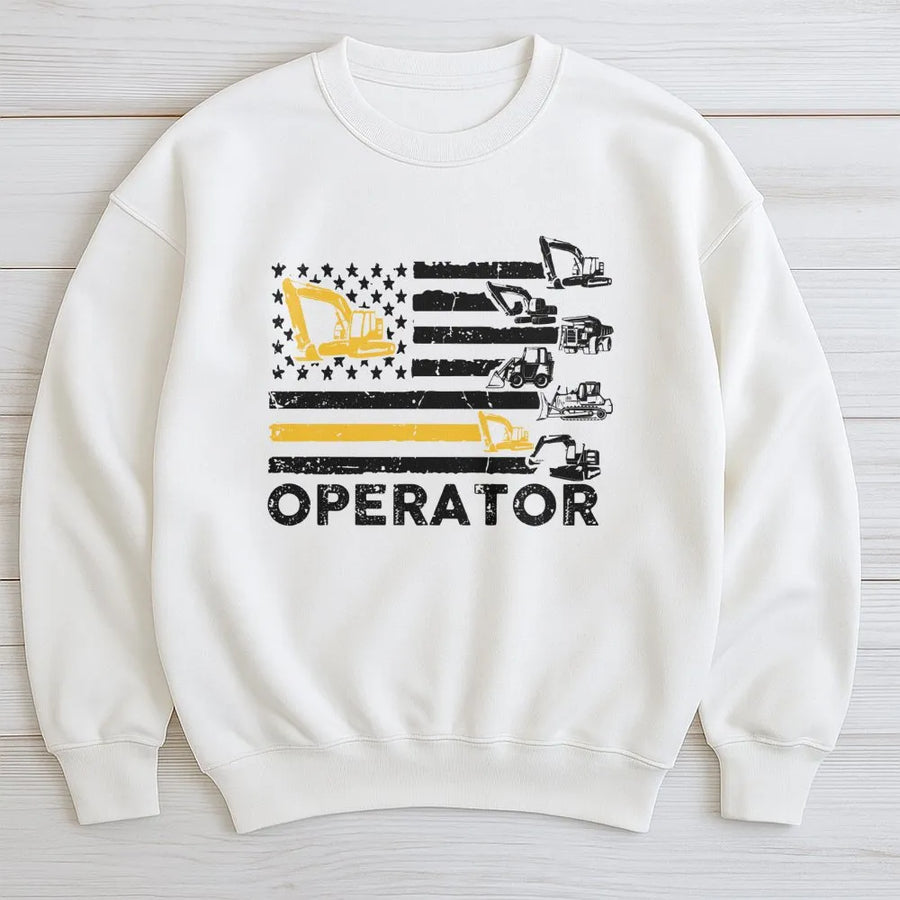Heavy Equipment Operator Sweatshirt | American Flag Construction Design | Premium Cotton Blend | Patriotic Gift for Construction Workers