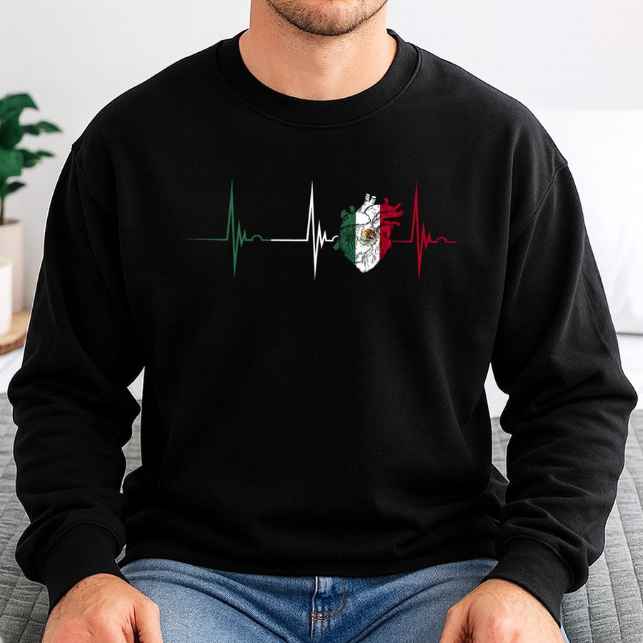 Mexico Flag Heartbeat Sweatshirt | Mexican Pride EKG Pulse Graphic | Premium Cotton Blend | Gift for Mexican Heritage Lovers