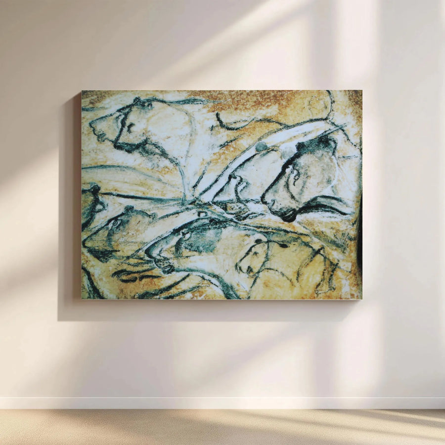 Chauvet Cave Painting Canvas Print | Prehistoric Lions Art Reproduction | Premium Matte Canvas | Collector's Gift for History Buffs