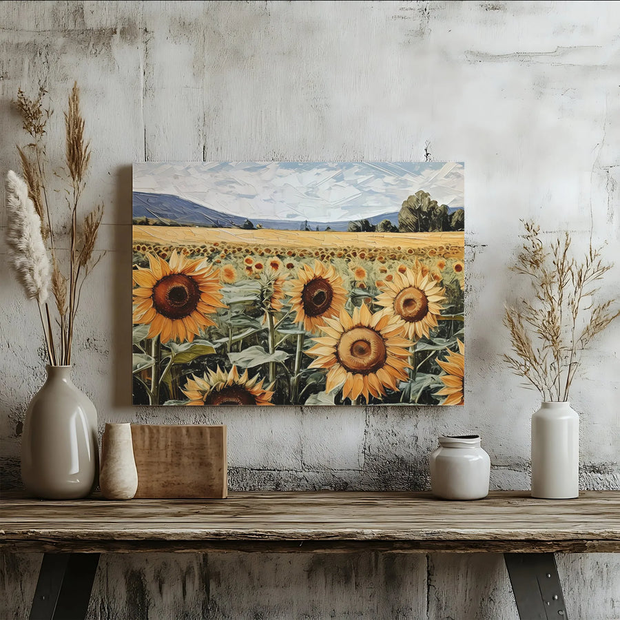 Sunflower Field Canvas Art | Impressionist Landscape Painting | Premium Gallery Wrap Wall Decor | Floral Home Office Gift