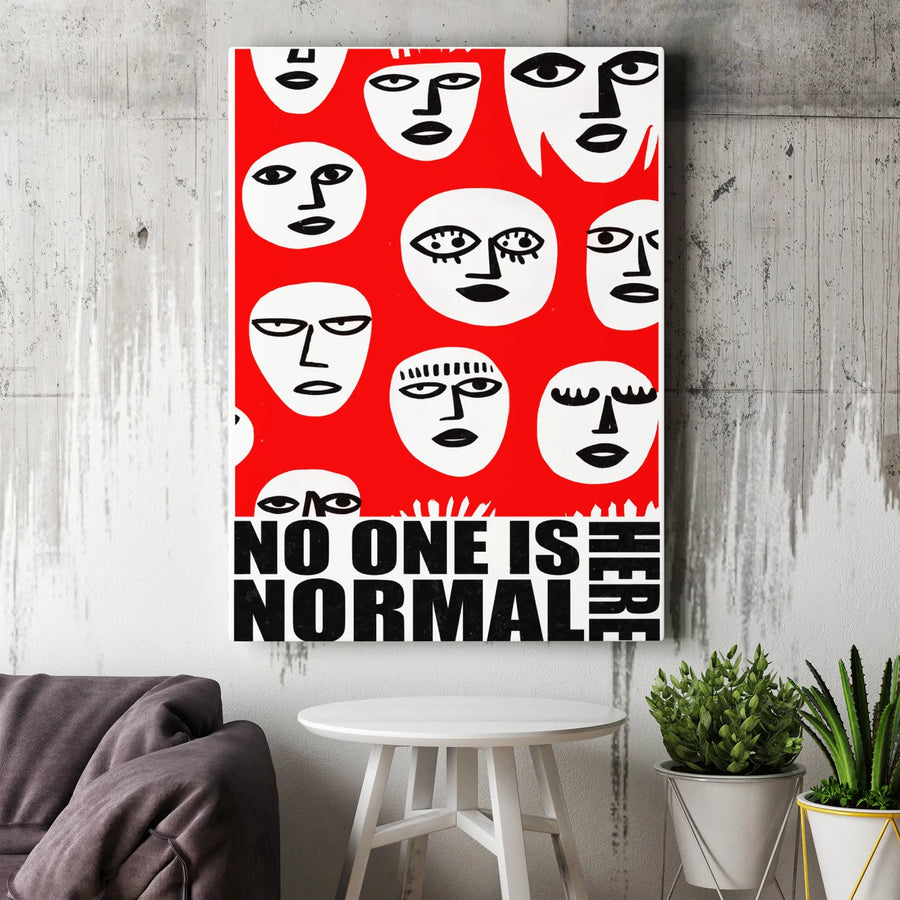 No One Is Normal Here Canvas | Abstract Faces Pop Art Wall Decor | Premium Gallery Wrapped Print | Modern Minimalist Home Office Gift