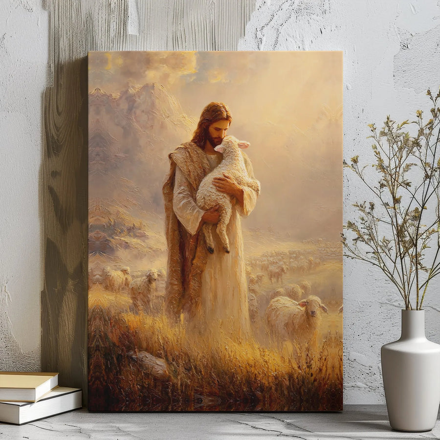 Jesus The Good Shepherd Canvas | Oil Painting Style Wall Art | 1.25 Inch Gallery Wrap | Christian Home Decor Gift for Believers