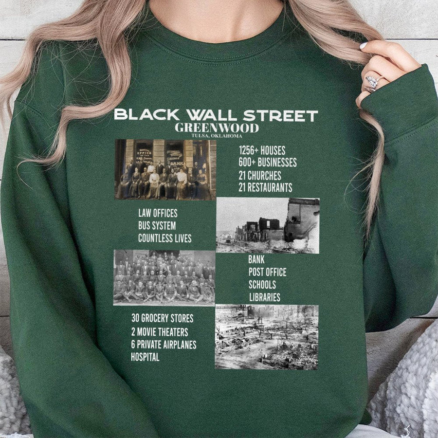 Black Wall Street Sweatshirt | Greenwood Tulsa Heritage Design | Premium Cotton Blend | African American History Month Gift For Men Women