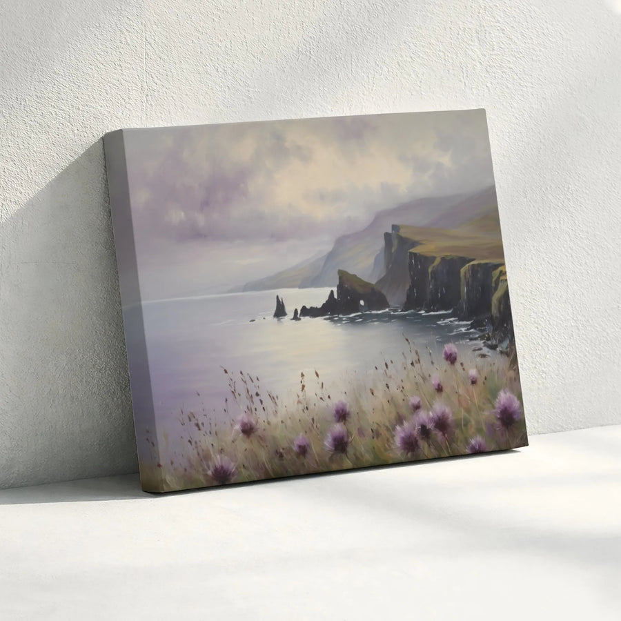 Coastal Landscape Canvas Print | Purple Wildflowers & Ocean Cliffs | Premium Fade-Resistant Wall Art | Gallery-Quality Home Decor Gift