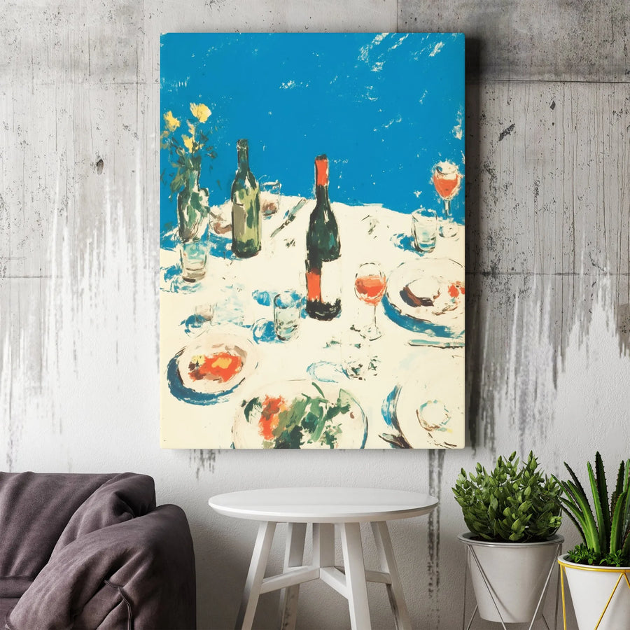 Wine Dinner Table Canvas Art | Impressionist French Bistro Painting | Premium Gallery Wrap Wall Decor | Dining Room Kitchen Gift for Wine Lovers
