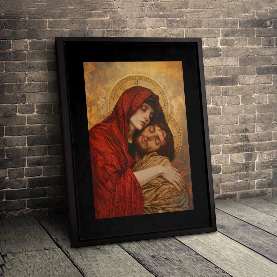 Pieta Canvas Wall Art | Virgin Mary Holding Jesus Print | Religious Fine Art Decor | Christian Home Gift for Believers