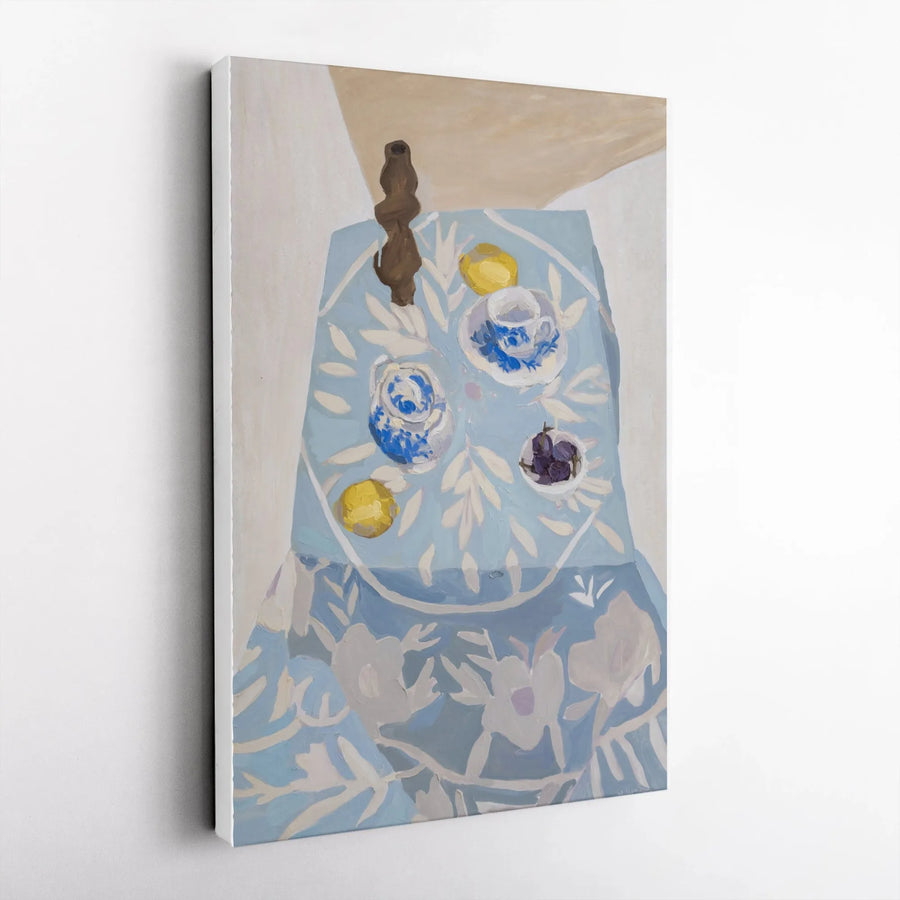 Still Life Canvas Wall Art | Impressionist Kitchen Painting with Lemons | Premium Gallery Wrap Print | Collector's Dining Room Decor