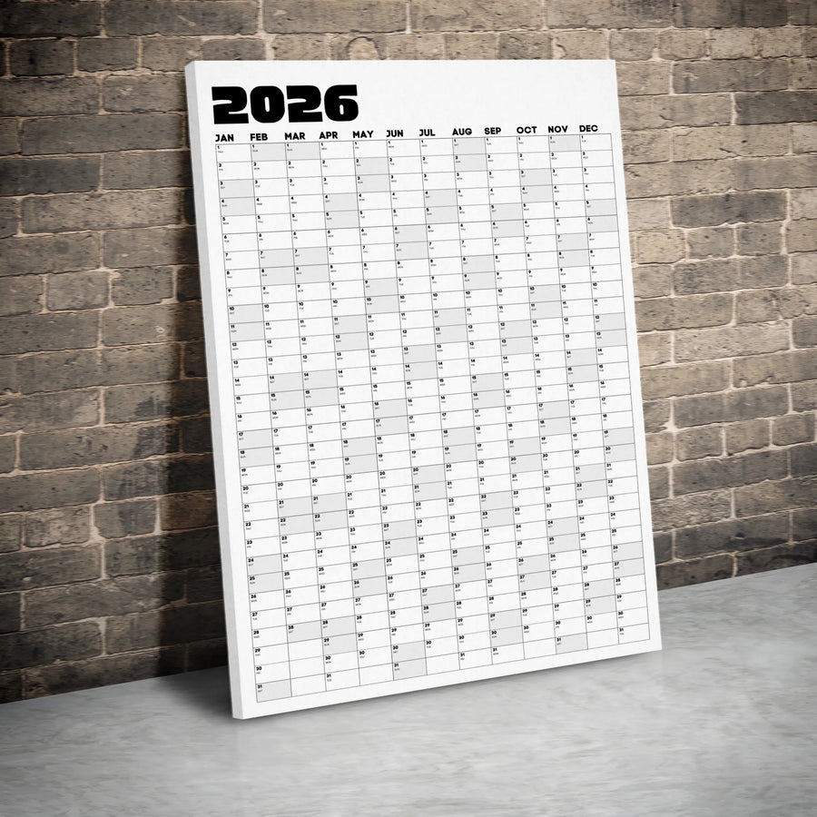 2026 Yearly Calendar Canvas Print | Minimalist Black and White Wall Art | Premium Gallery-Wrapped Canvas | Modern Home and Office Decor Organizer