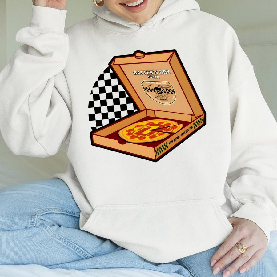 Pizza Delivery Hoodie | Batter's Box Baseball Graphic | Premium Cotton Blend | Funny Foodie Sports Gift for Men and Women