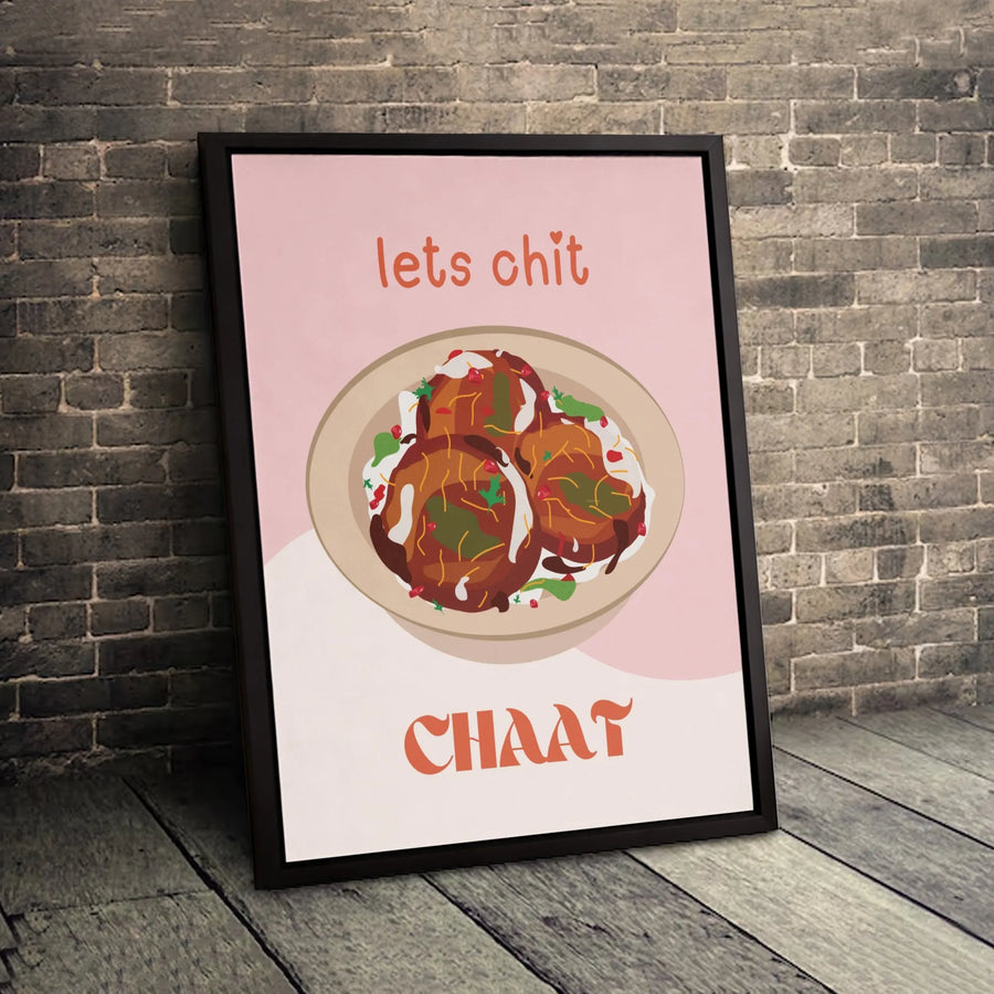 Lets Chit Chaat Wall Art | Indian Street Food Illustration | Premium Gallery Wrapped Canvas | Kitchen Decor & Foodie Gift