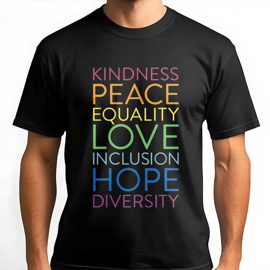 Kindness Equality T-Shirt | Rainbow Typography Graphic Design | 100% Cotton Premium Quality | Inclusion And Diversity Gift For Pride Month