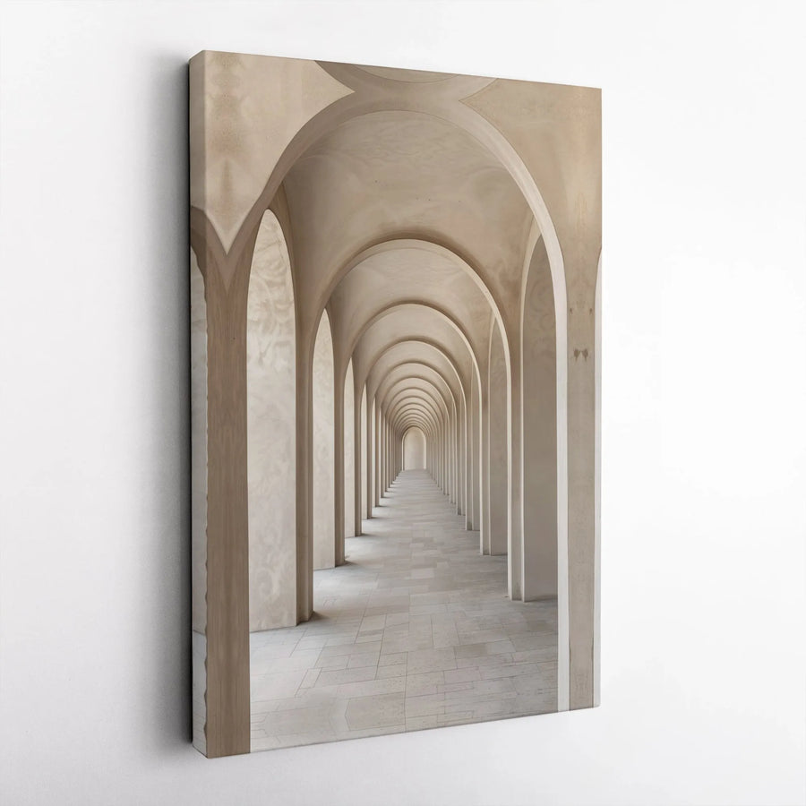 Architectural Arches Canvas Print | Long Hallway Perspective Art | Premium Gallery Wrapped Canvas | Modern Minimalist Home Decor Gift