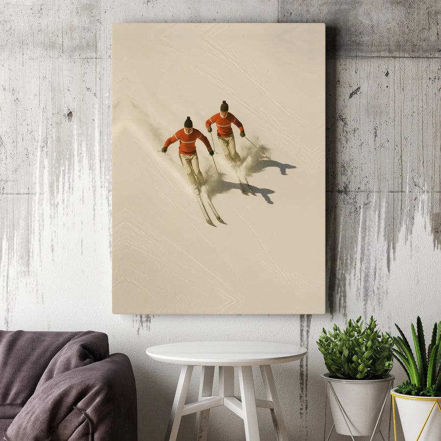 Vintage Skiing Wall Art | Aerial Winter Sports Canvas Print | Premium Gallery Wrapped Decor | Gift for Skiers & Mountain Lovers
